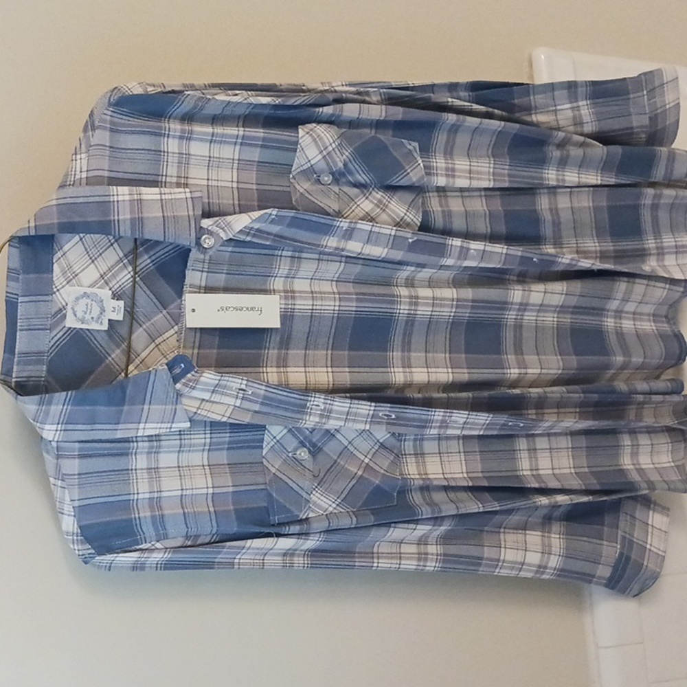 NWT Francescas Collection, blue/gray plaid, long. Never worn, size Medium